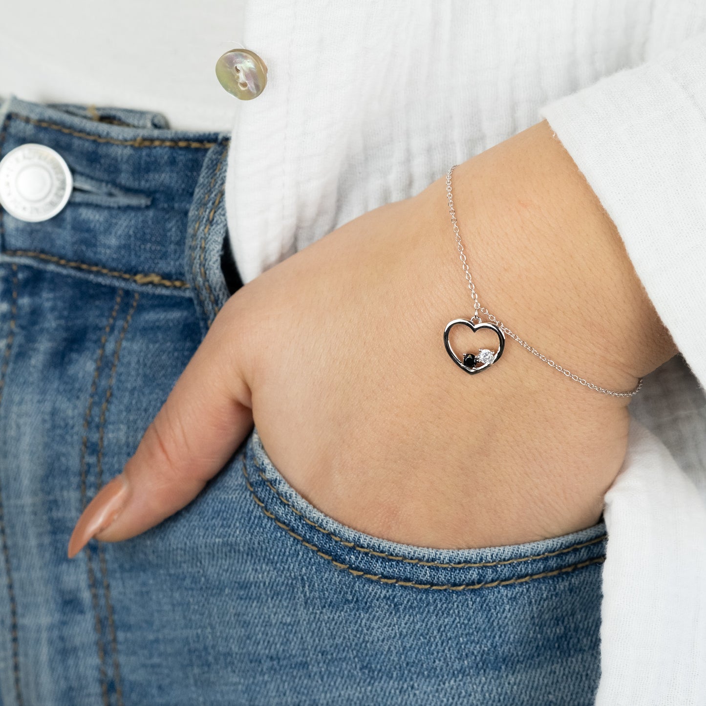 Bracelet Yin Yang Heart Silver with Zirconia