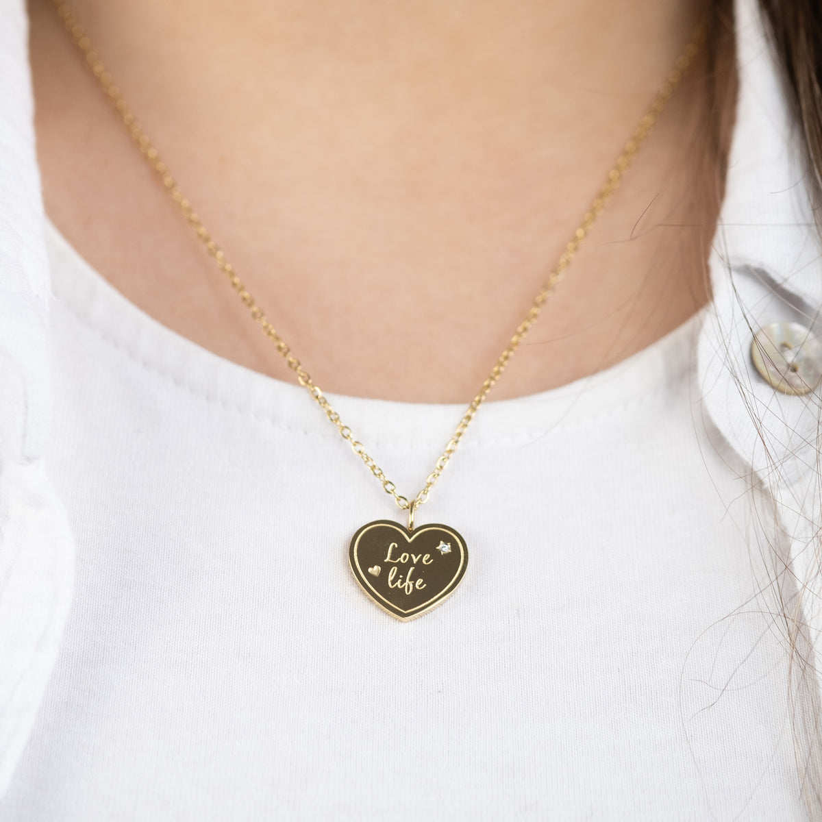 Stainless Steel Gold Necklace with Love Greeting Card