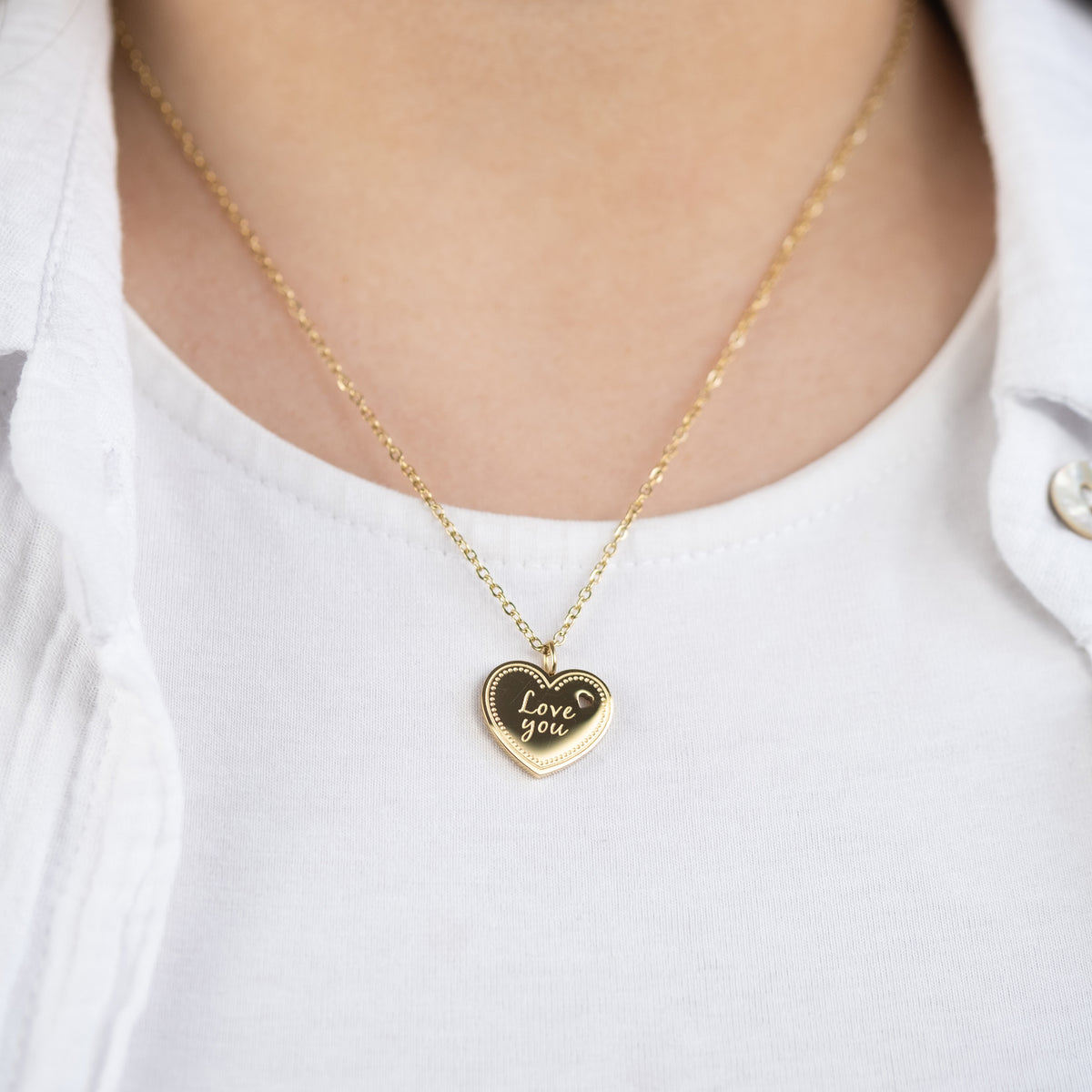 Halskette Edelstahl Gold mit Grußkarte Love You