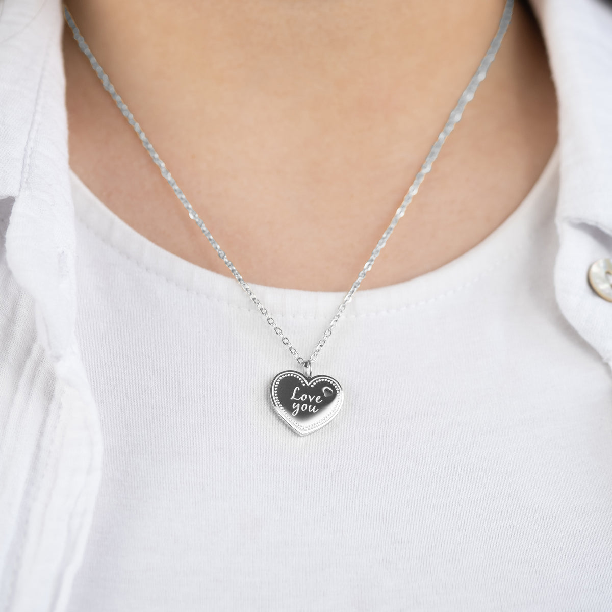 Necklace Stainless Steel Silver with Greeting Card Love You