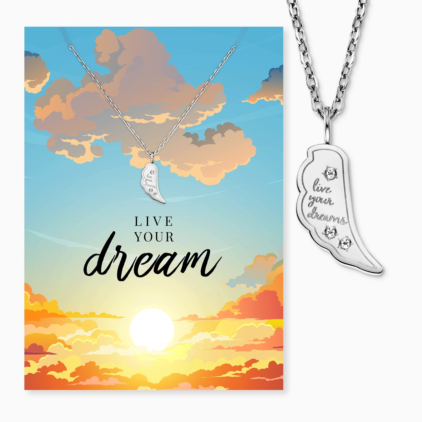 Halskette Edelstahl Silber mit Grußkarte Live Your Dream