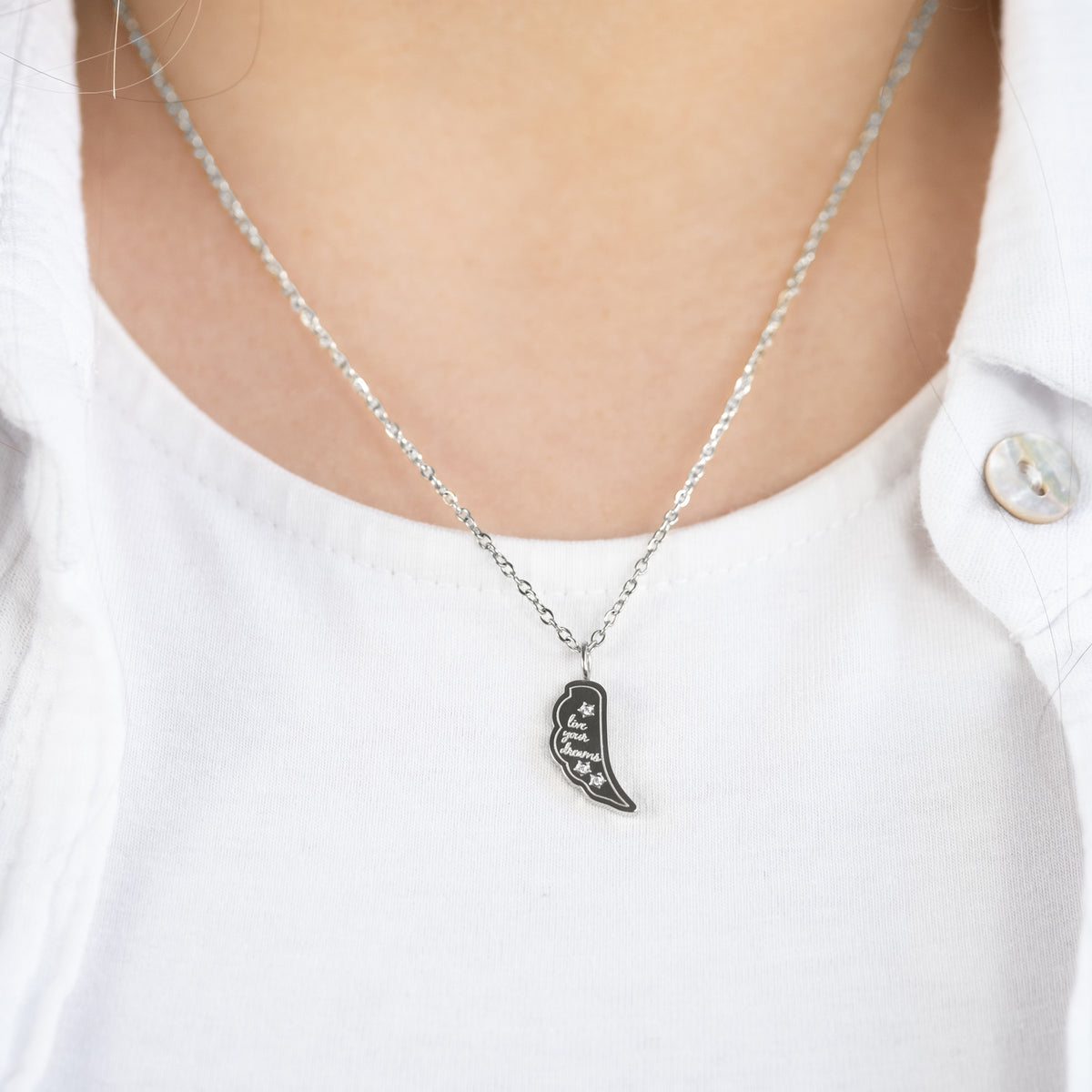 Stainless Steel Silver Necklace with Greeting Card Live Your Dream