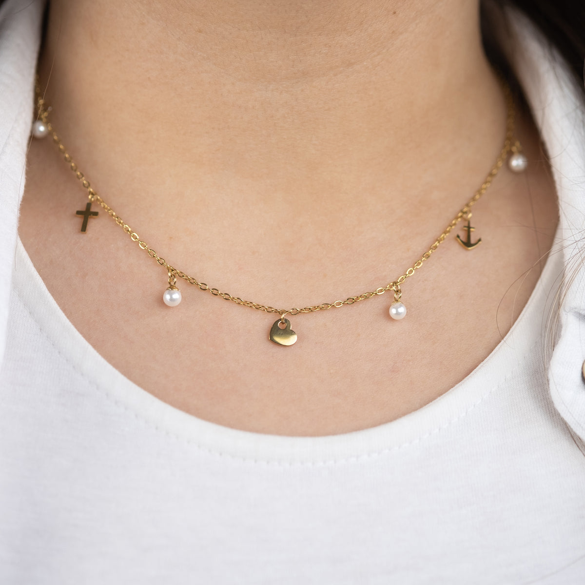 Halskette Edelstahl Gold mit Grußkarte Faith Love Hope