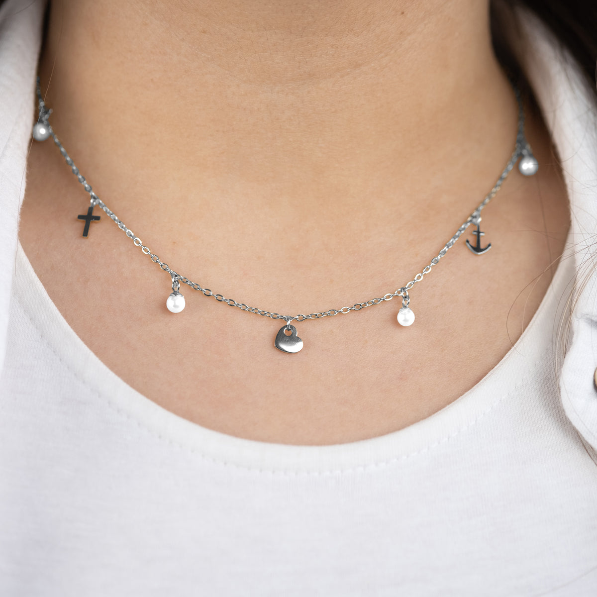 Halskette Edelstahl Silber mit Grußkarte Faith Love Hope