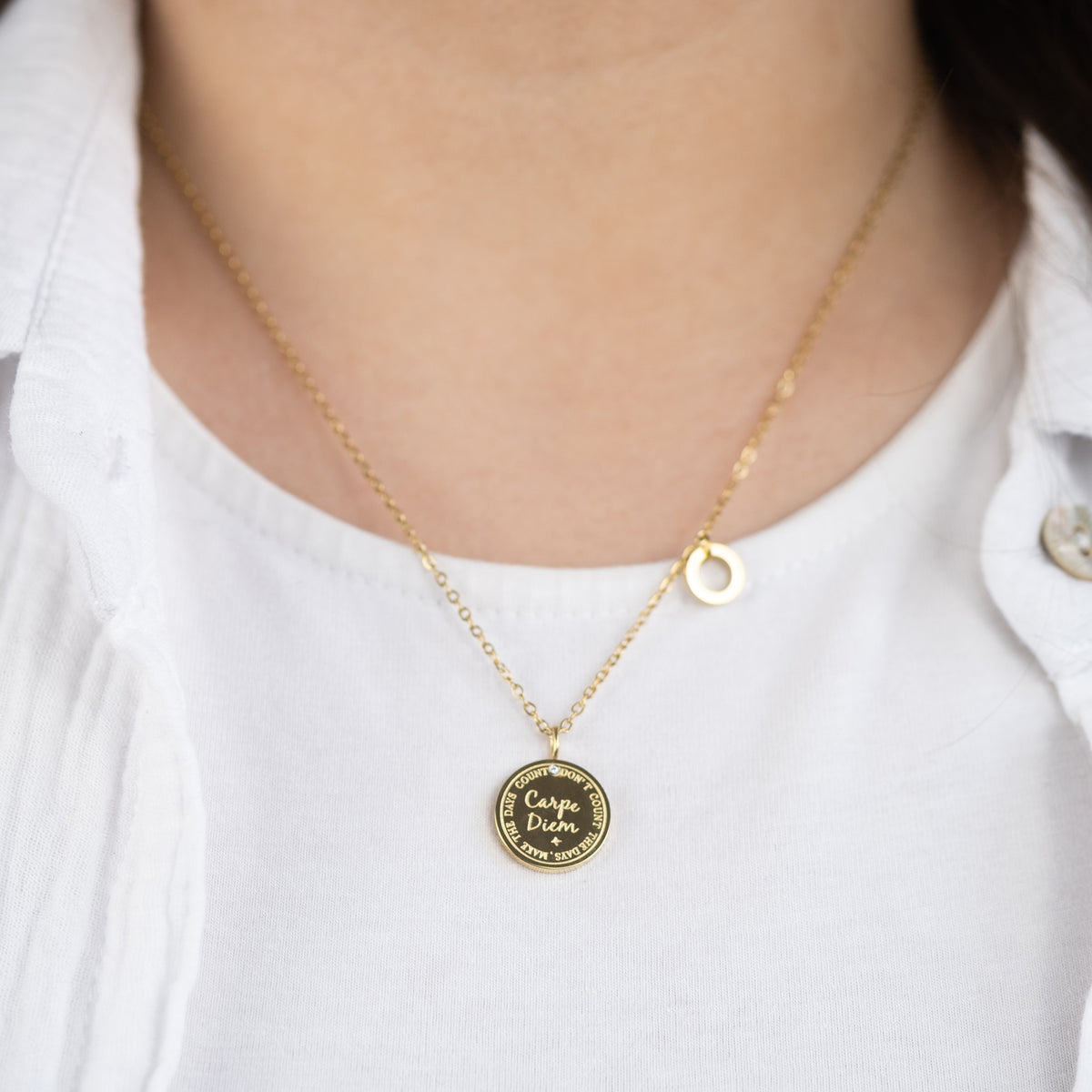 Halskette Edelstahl Gold mit Grußkarte Carpe Diem