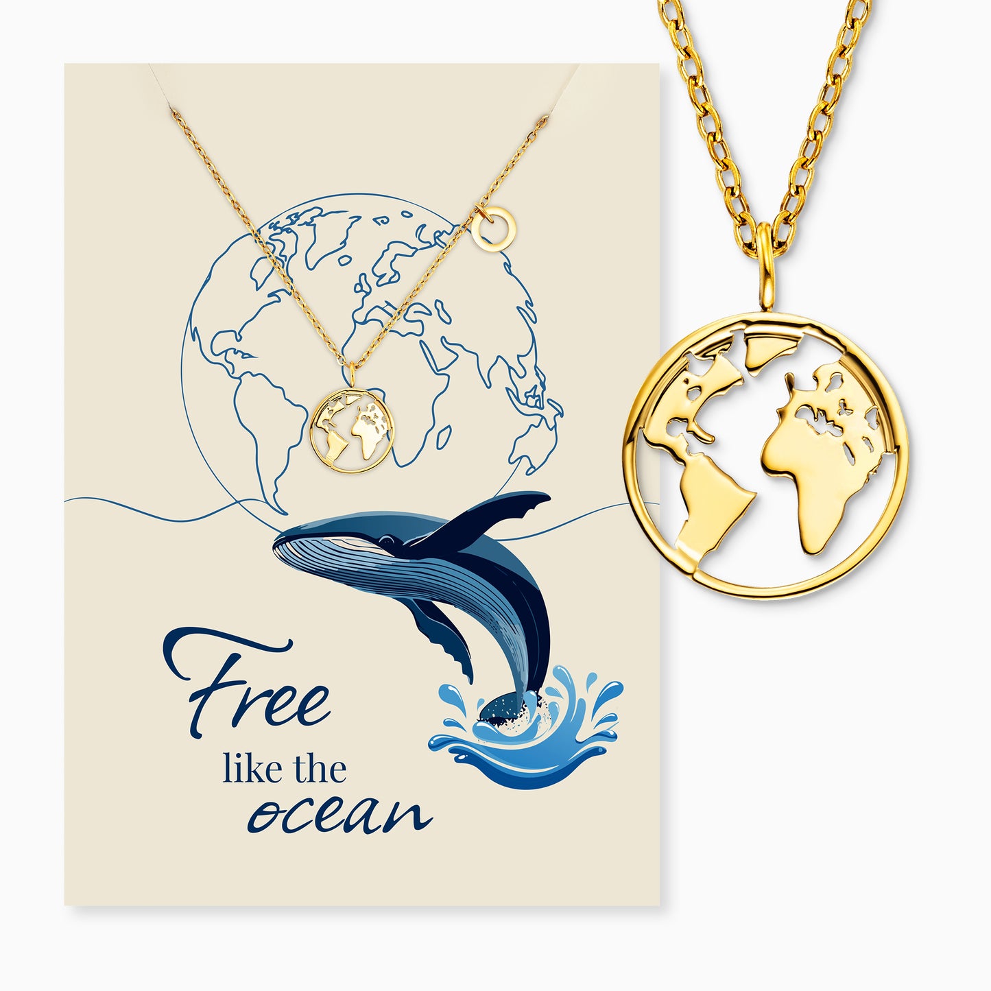 Halskette Edelstahl Gold mit Grußkarte Ocean