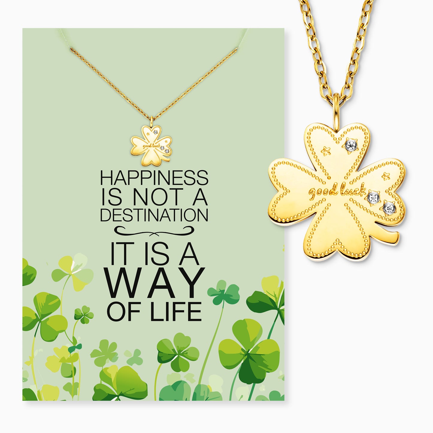Halskette Edelstahl Gold mit Grußkarte Happiness