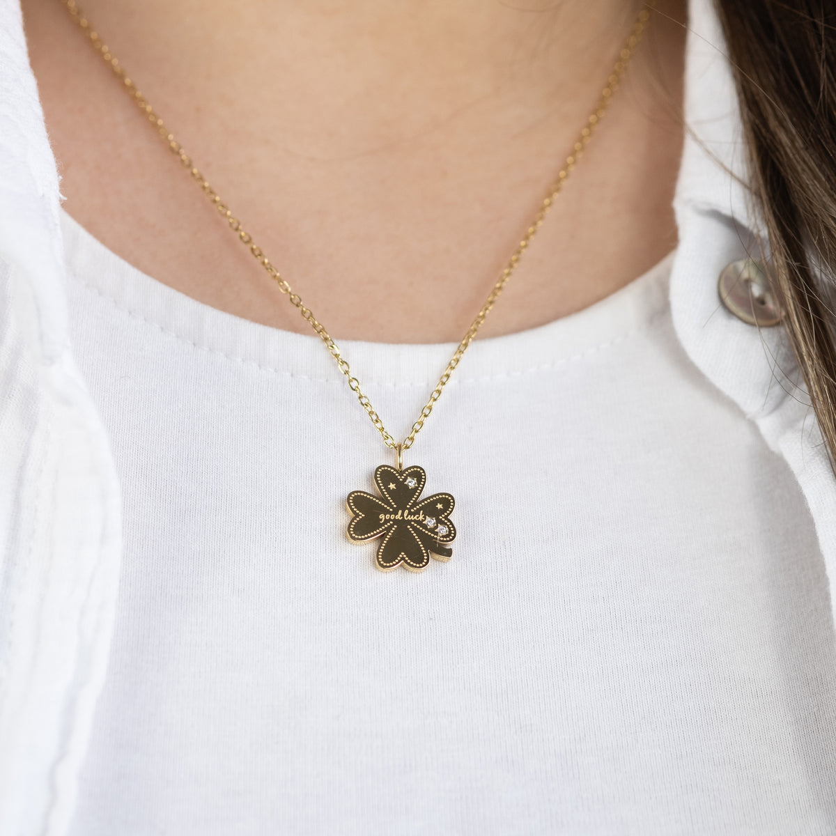 Necklace Stainless Steel Gold with Greeting Card Happiness