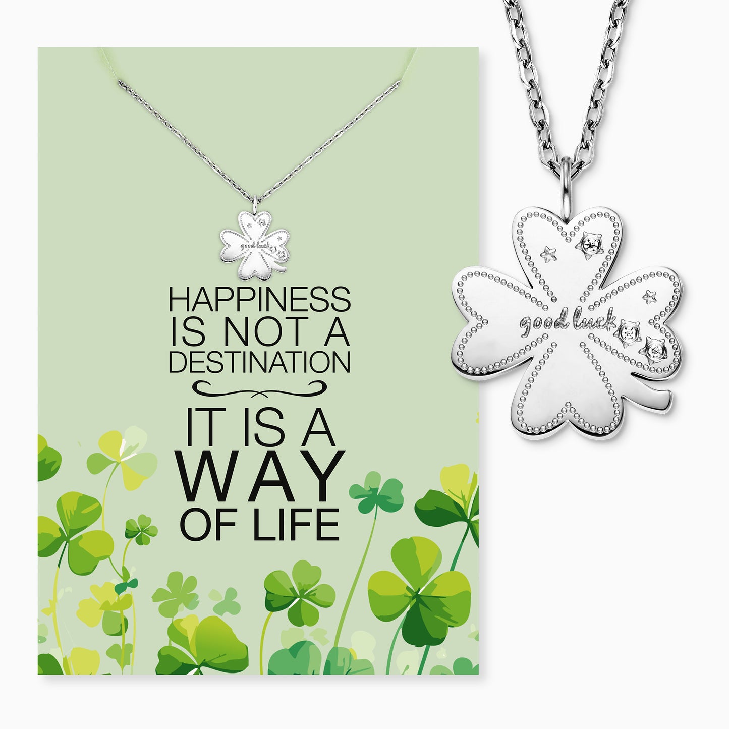 Halskette Edelstahl Silber mit Grußkarte Happiness