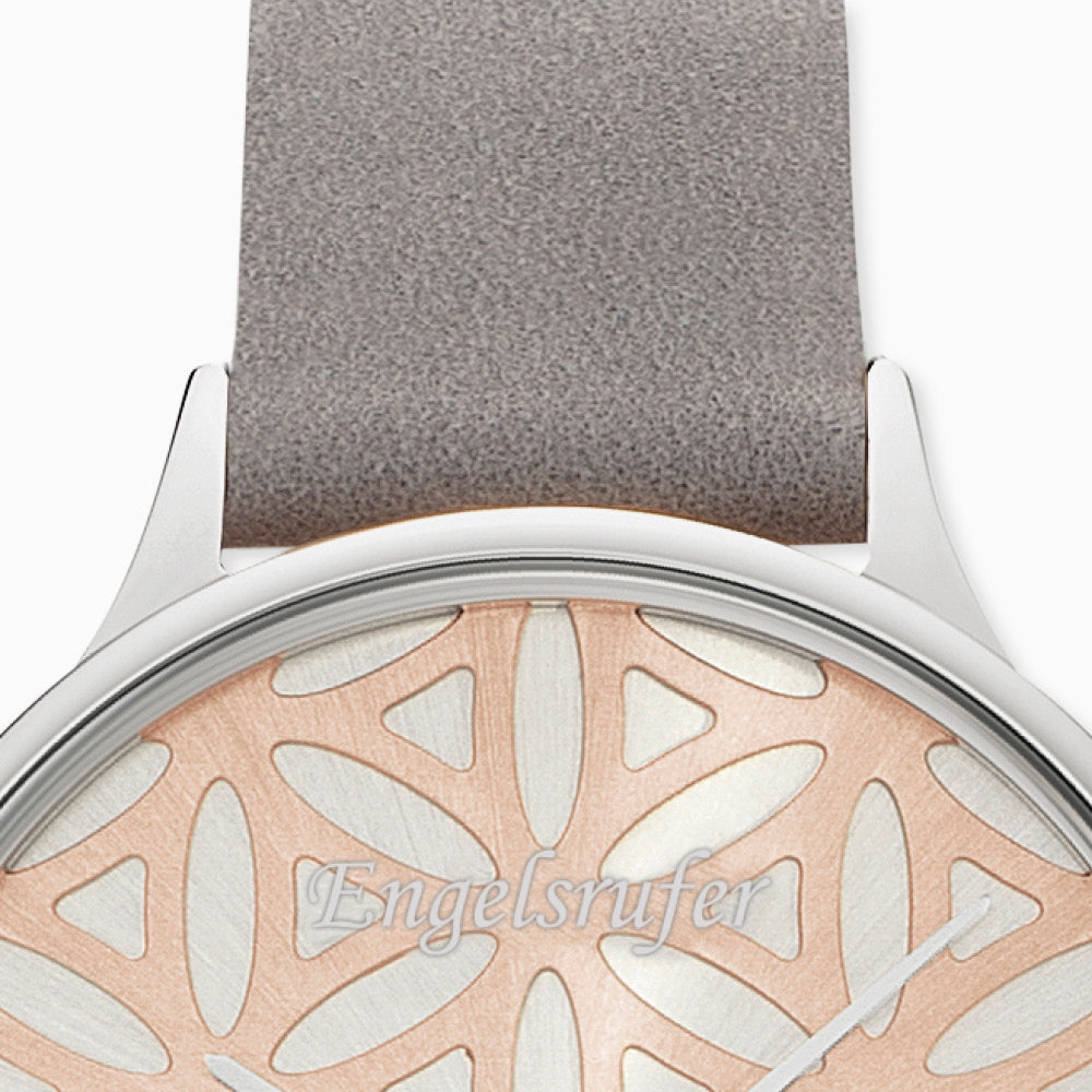 Watch Stainless Steel Flower of Life Bicolor with Nubuck Leather Strap Grey