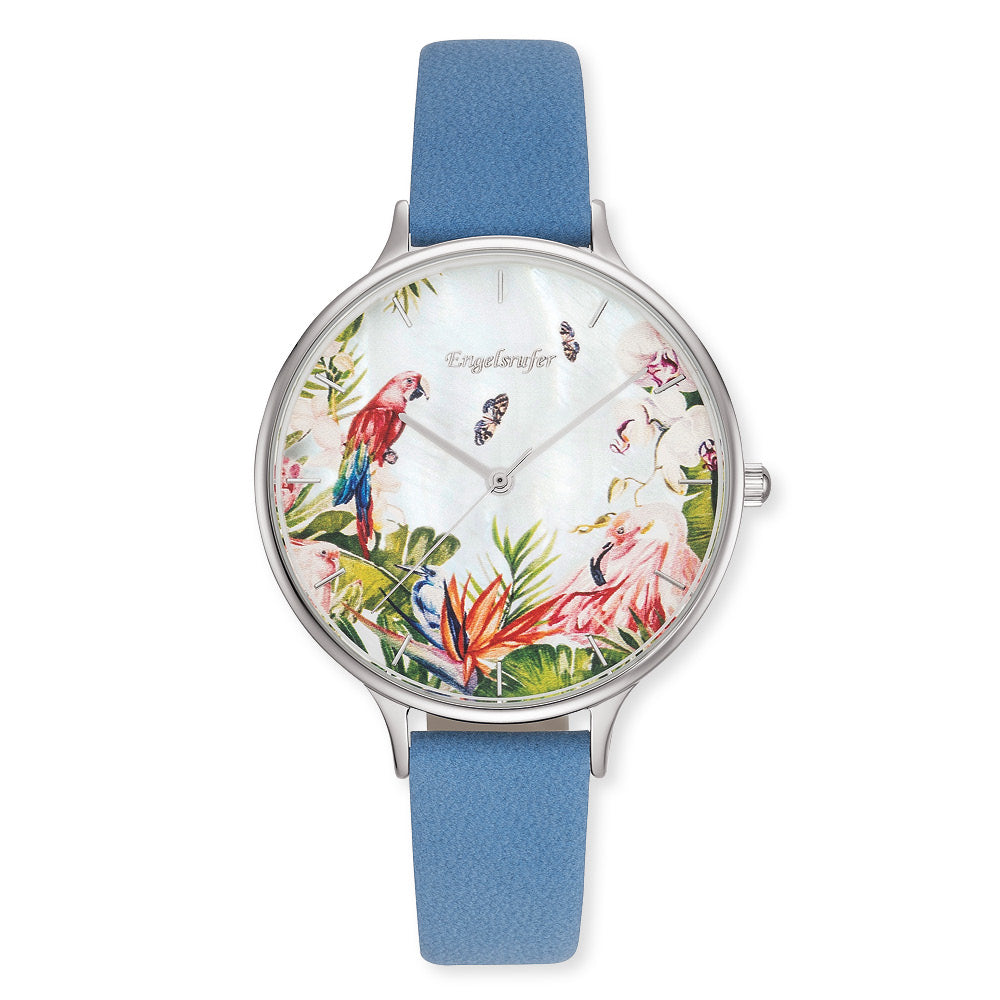 Watch Stainless Steel Paradise with Nubuck Leather Strap Azure Blue
