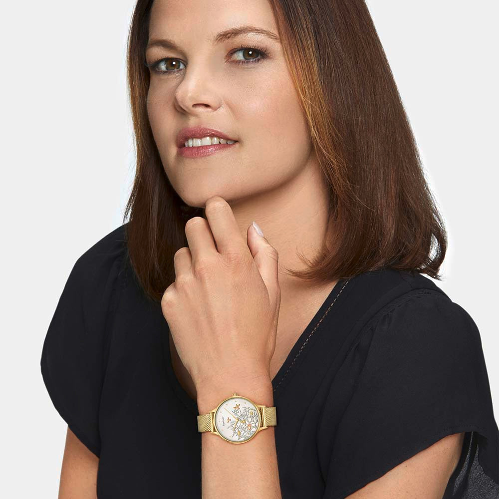 Watch Stainless Steel Tree of Life with Mesh Band Gold