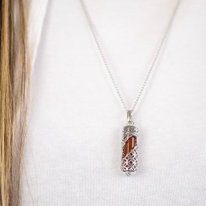 Halskette 925er Silber Powerful Stone mit Kraftstein Roter Jaspis Größe M