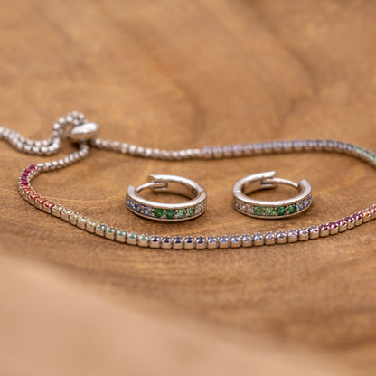 Creole 925er Silber Regenbogen mit Zirkonia Multicolor