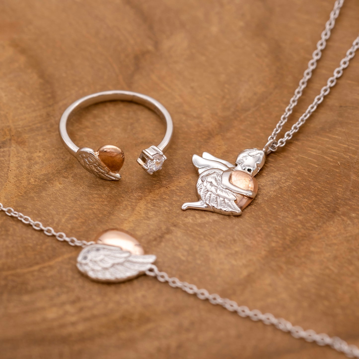 Engelsrufer women's necklace bicolor guardian angel rhodium plated
