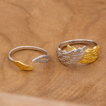 Ring 925er Silber Flügel Bicolor Größenverstellbarer