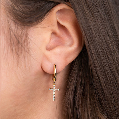 Creole 925er Silber Kreuz Gold mit Zirkonia