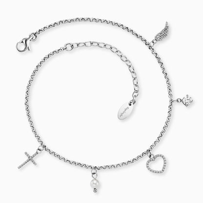 Fußkette Edelstahl Glaube Liebe Hoffnung mit Perle und Zirkonia