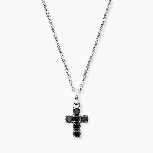 Halskette 925er Silber Kreuz mit Zirkonia schwarz