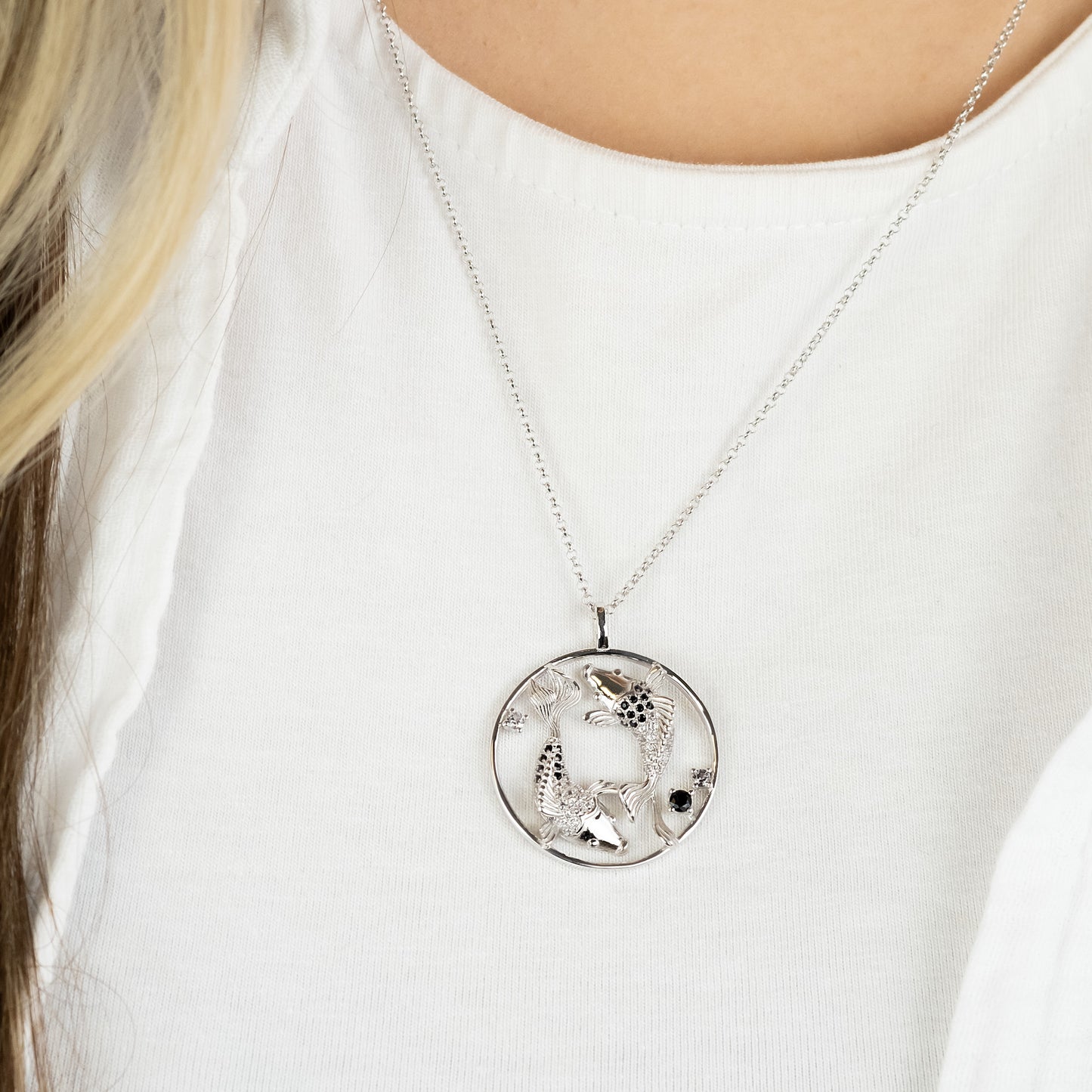 Kette Yin Yang Fische Silber mit Zirkonia Multicolor