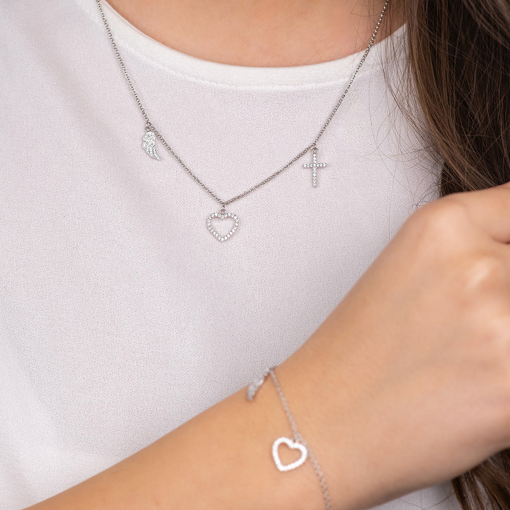 Halskette 925er Silber Glaube Liebe Hoffnung mit Zirkonia