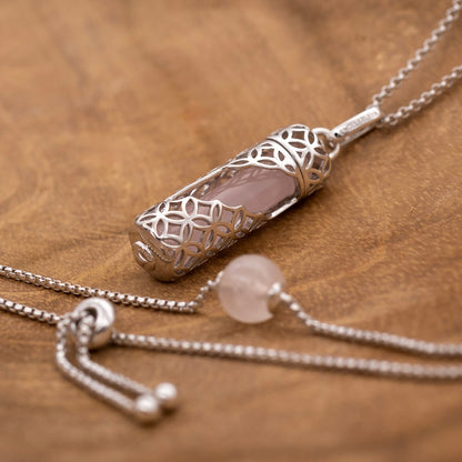Engelsrufer women's silver necklace with rose quartz power stone pendant, size M