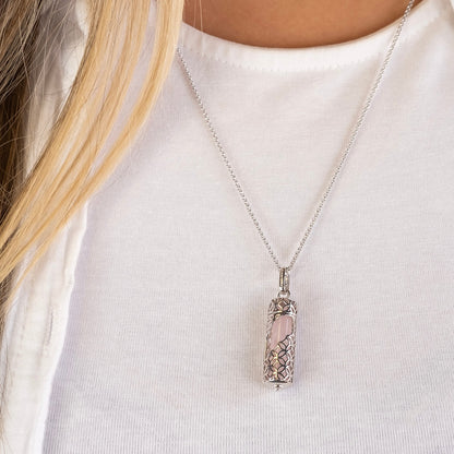 Engelsrufer women's silver necklace with rose quartz power stone pendant, size M