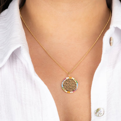 Halskette 925er Silber Lebensblume mit Zirkonia gold · multicolor