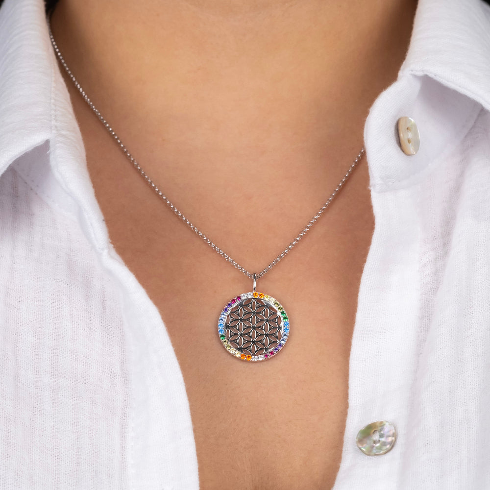 Halskette 925er Silber Lebensblume mit Zirkonia gold · multicolor