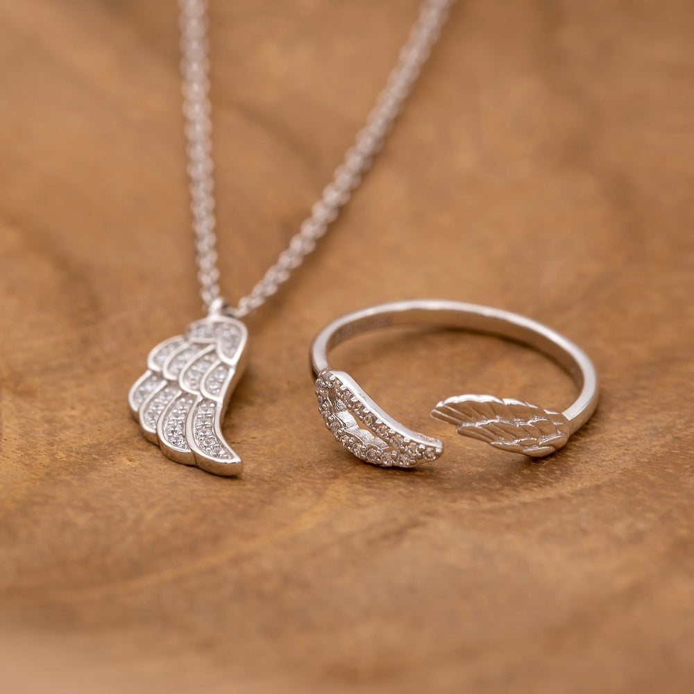 Halskette 925er Silber Flügel mit Zirkonia gold