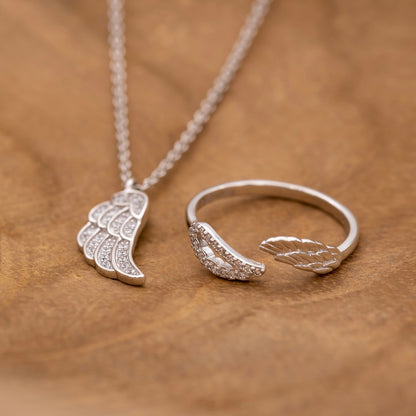 Halskette 925er Silber Flügel mit Zirkonia gold