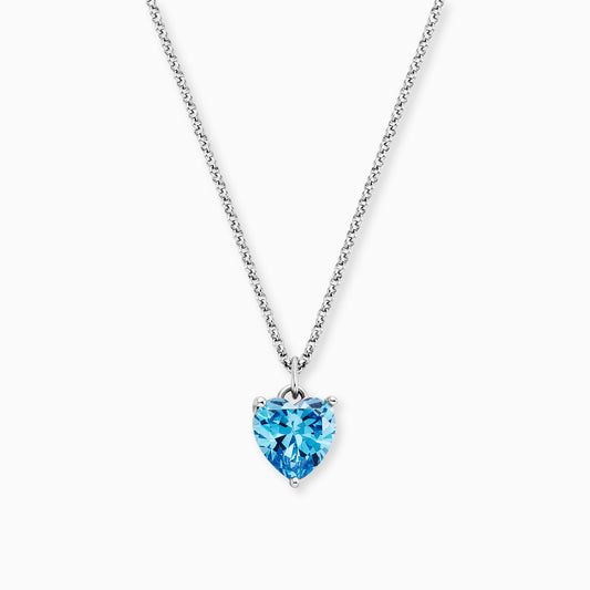 Halskette 925er Silber Herz Shiny mit Zirkonia blau