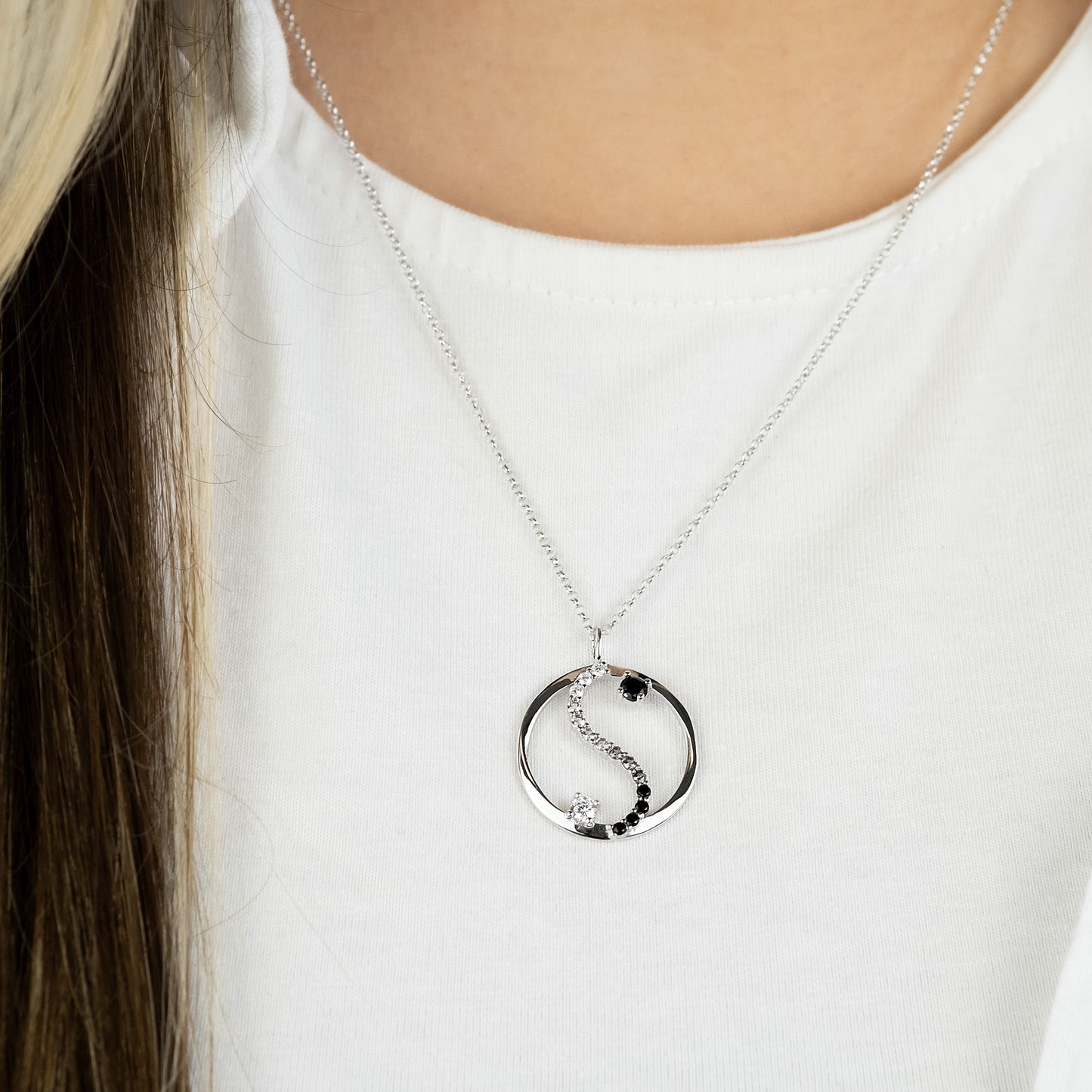Yin Yang Silver Necklace with Zirconia