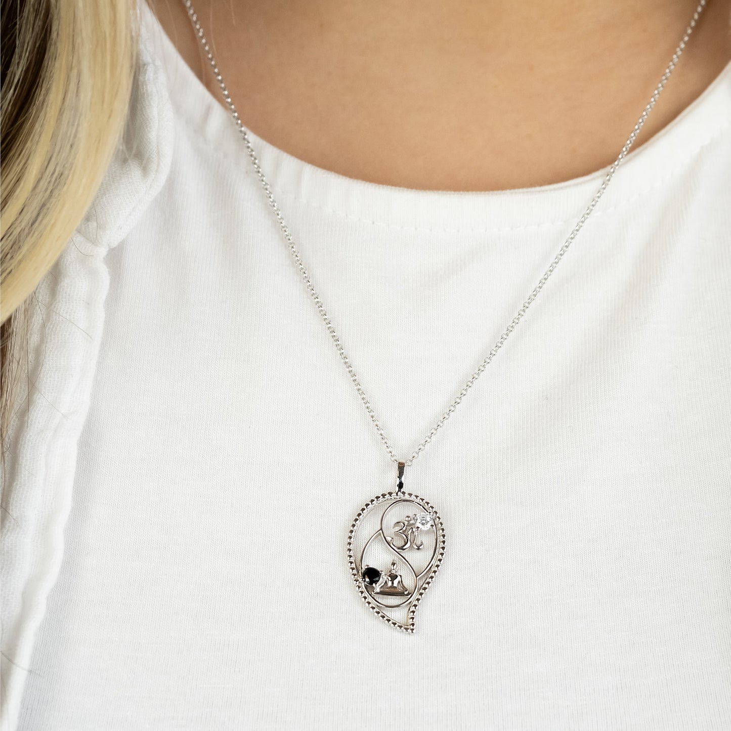 Halskette 925er Silber Yin Yang Tropfen mit Zirkonia