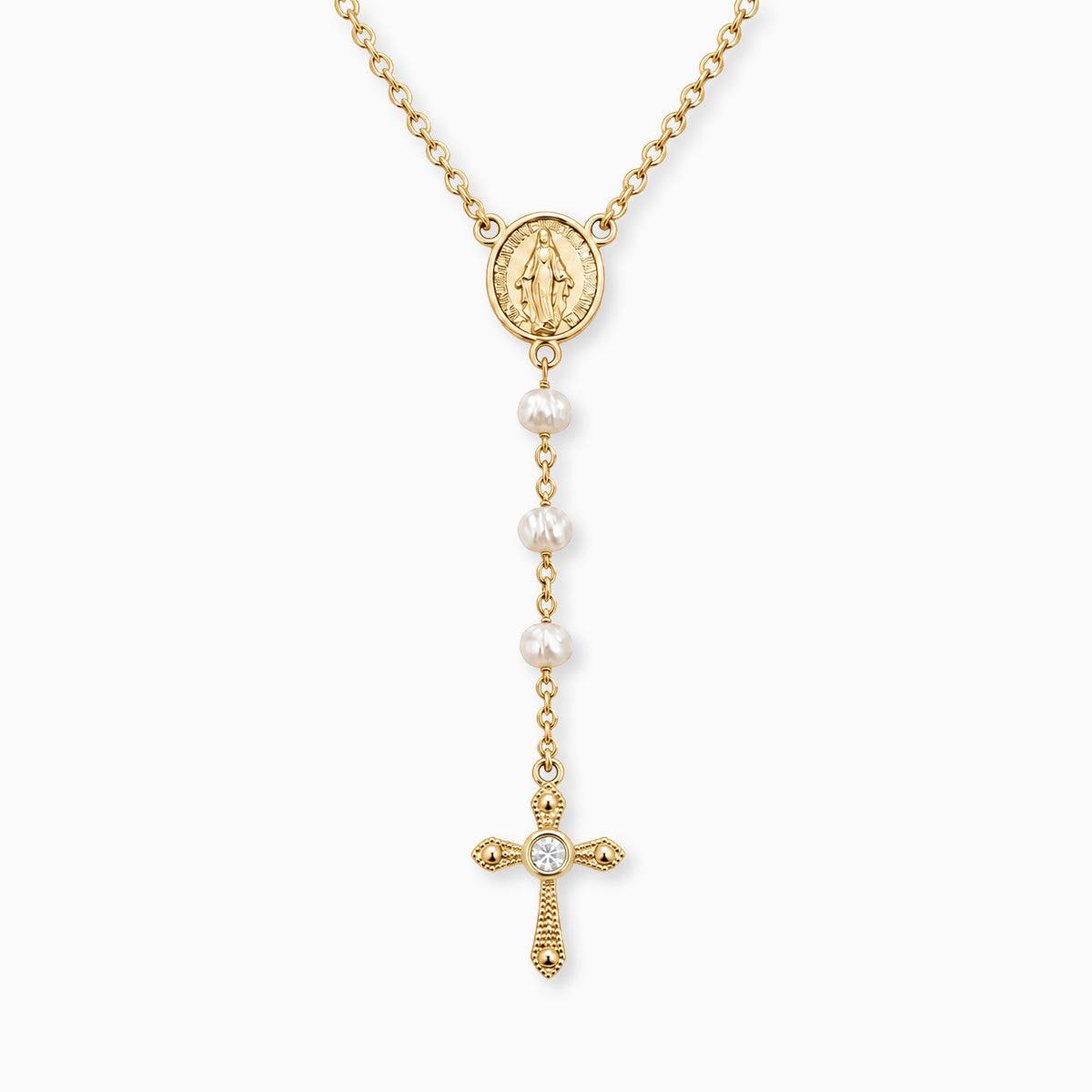 Halskette Rosary mit Süßwasserperlen – 18K Gold Finish