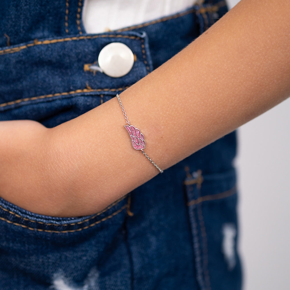 Kinder Armband Edelstahl Glitzerflügel mit Emaille