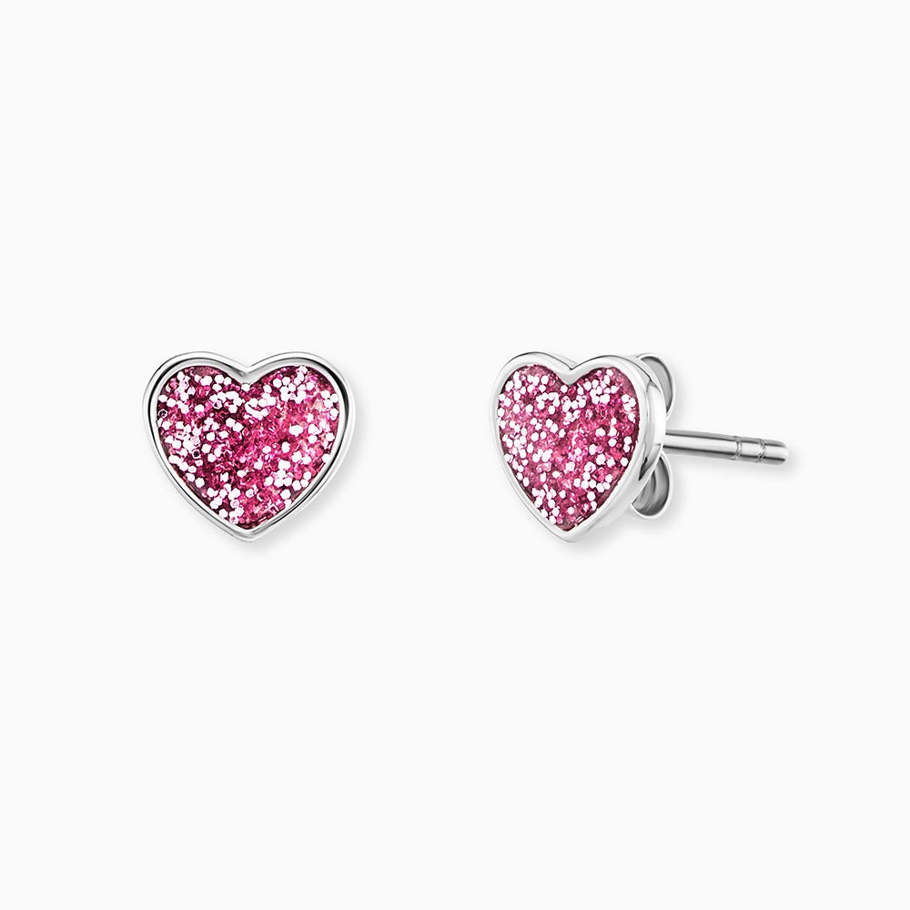 Kinder Ohrstecker Edelstahl Glitzerherz mit Emaille