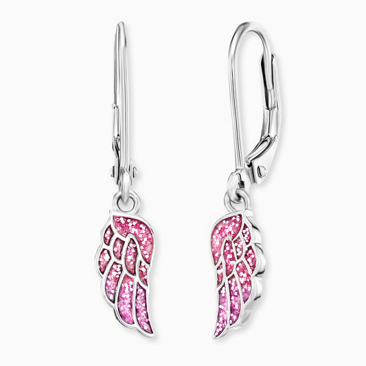 Kinder Ohrhänger Edelstahl Glitzerflügel mit Emaille