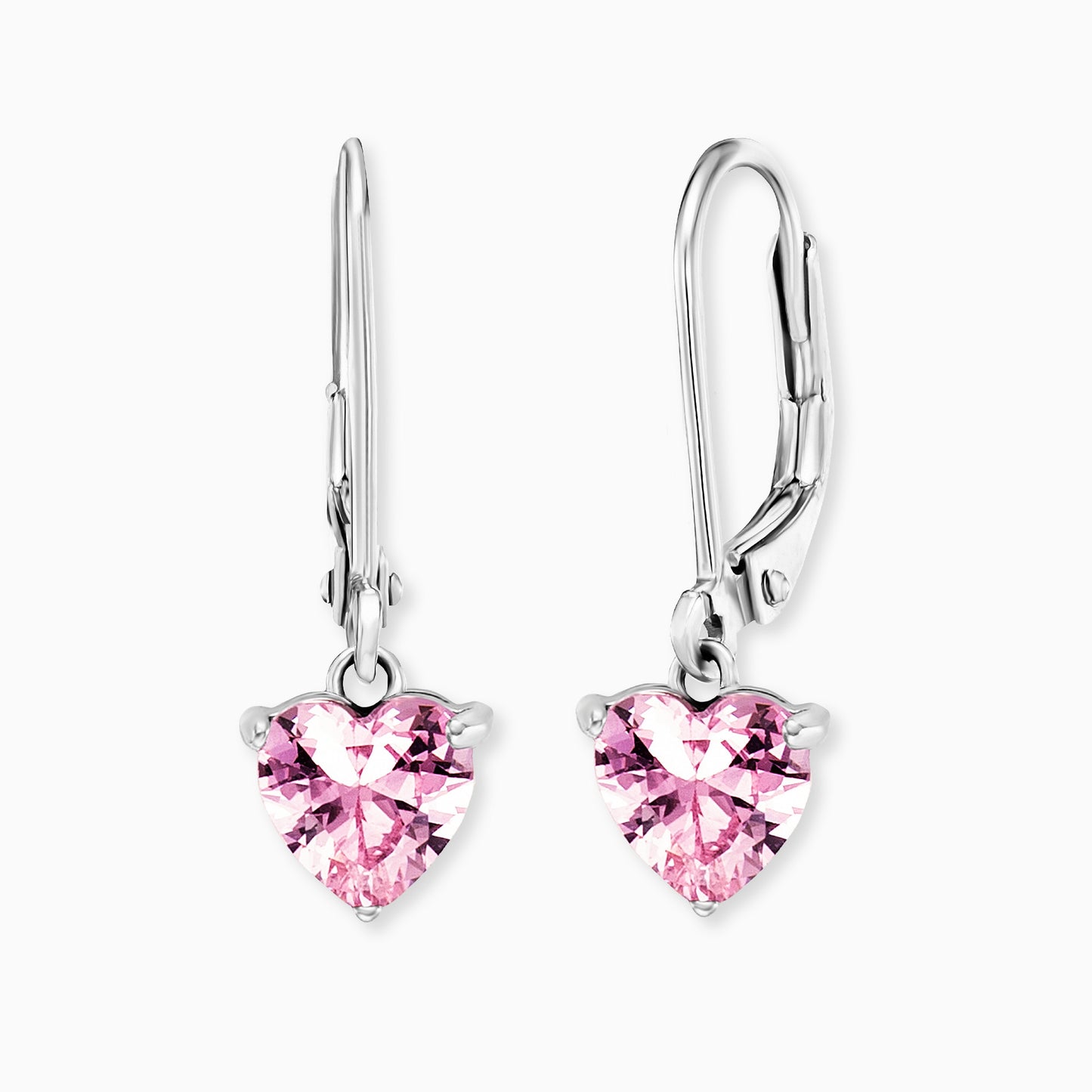 Kinder Ohrhänger Edelstahl Herz mit Zirkonia rosa