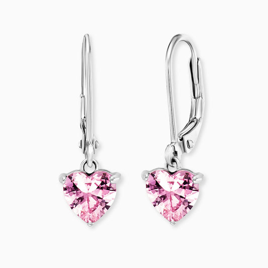 Kinder Ohrhänger Edelstahl Herz mit Zirkonia rosa