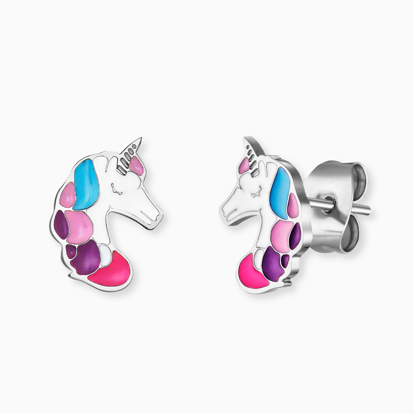 Kinder Ohrstecker Edelstahl Einhorn mit Emaille