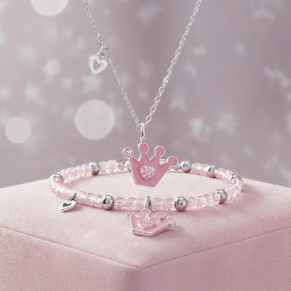 Kinder Halskette Edelstahl Glitzerkrone mit Emaille
