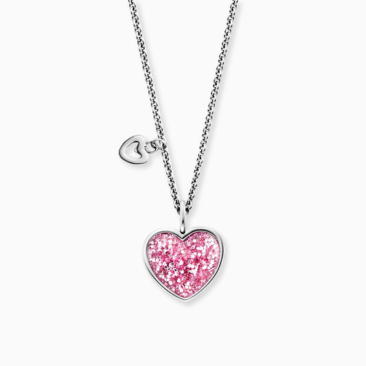 Kinder Halskette Edelstahl Glitzerherz mit Emaille