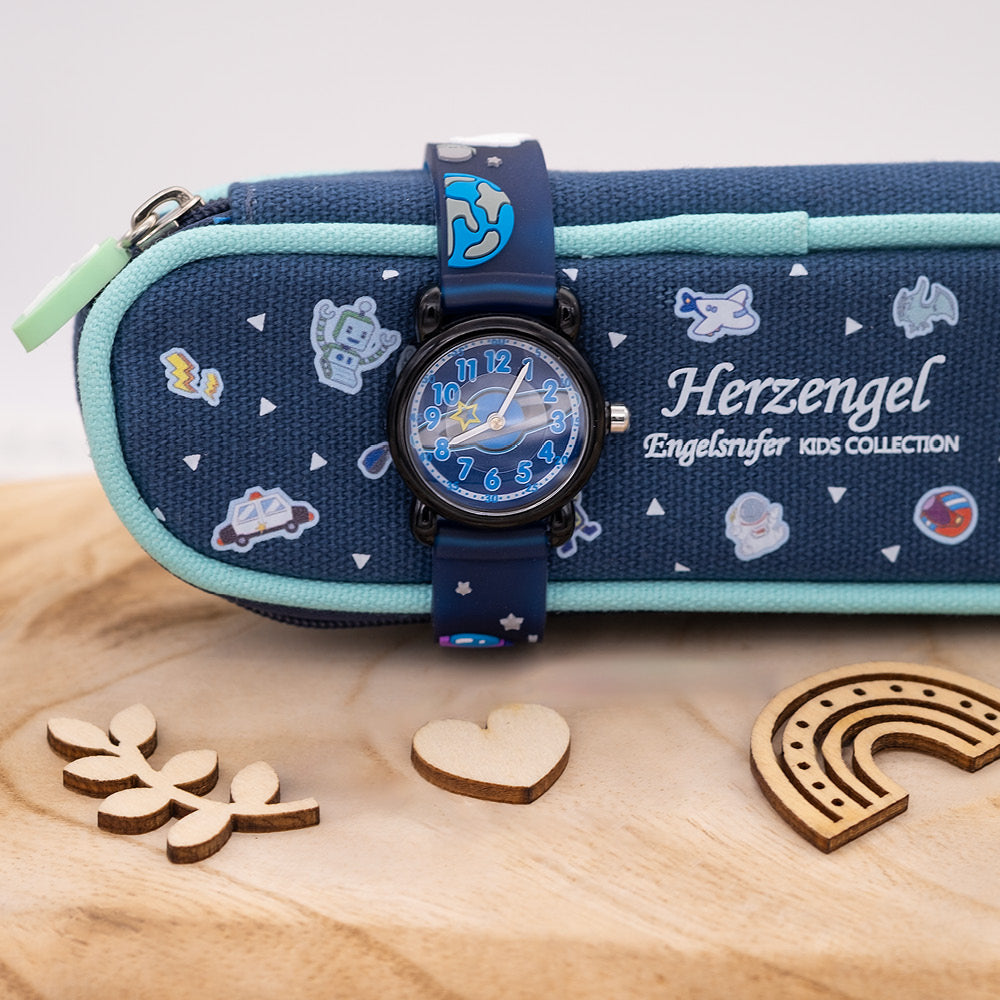 Kinder Uhr Astronaut für Jungen inkl. Schlampermäppchen