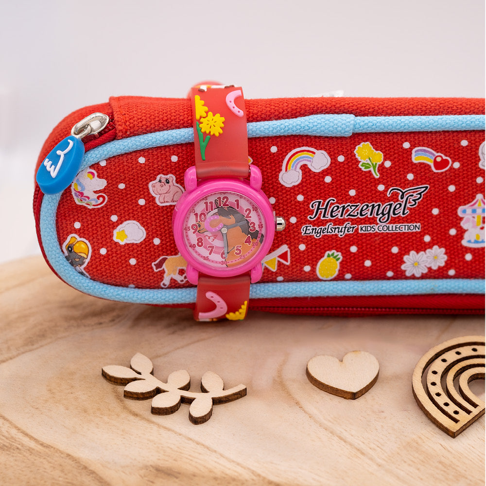 Kinder Uhr Pferd für Mädchen inkl. Schlampermäppchen