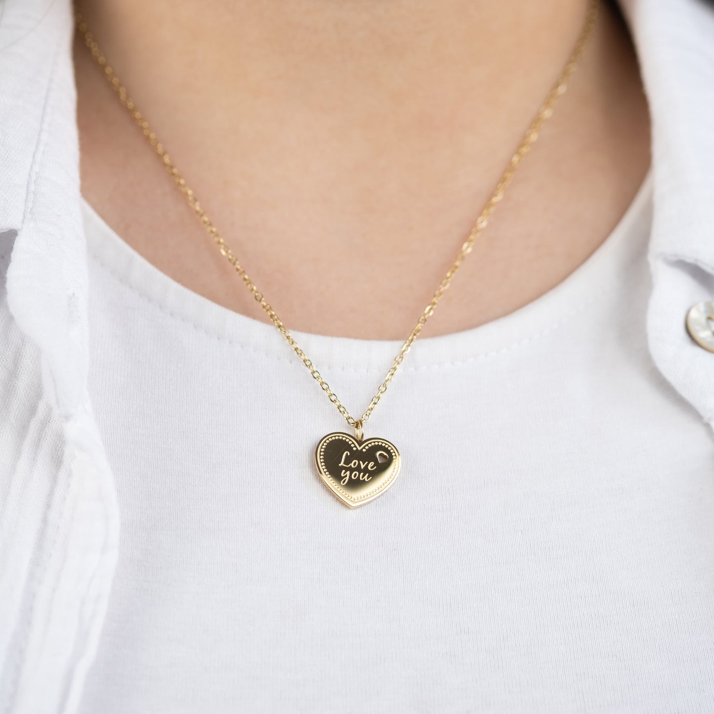 Halskette Edelstahl Gold mit Grußkarte Love You