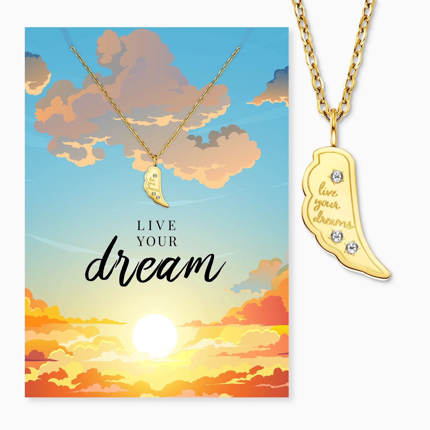 Halskette Edelstahl Gold mit Grußkarte Live Your Dream