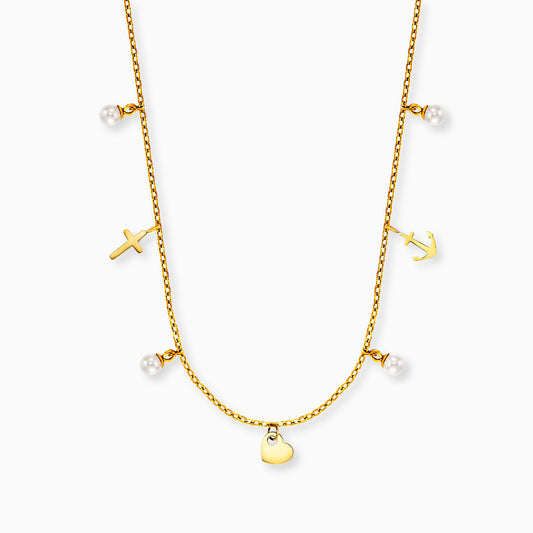 Halskette Edelstahl Gold mit Grußkarte Faith Love Hope