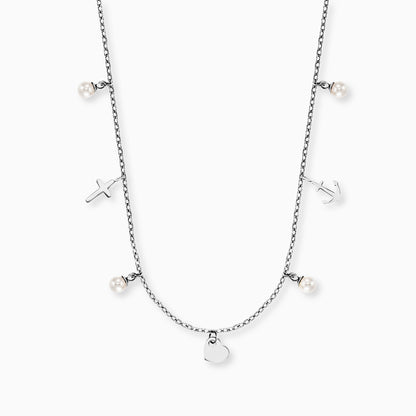 Halskette Edelstahl Silber mit Grußkarte Faith Love Hope