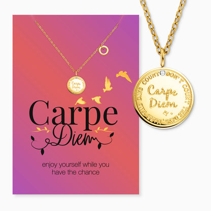 Halskette Edelstahl Gold mit Grußkarte Carpe Diem